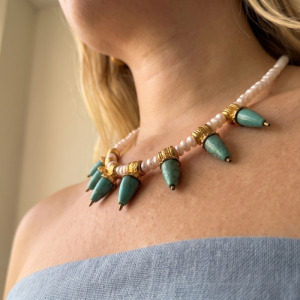 Turquoise Claw Pearl Statement Necklace