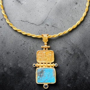 Byzantine Relief Pearl & Turquoise Necklace